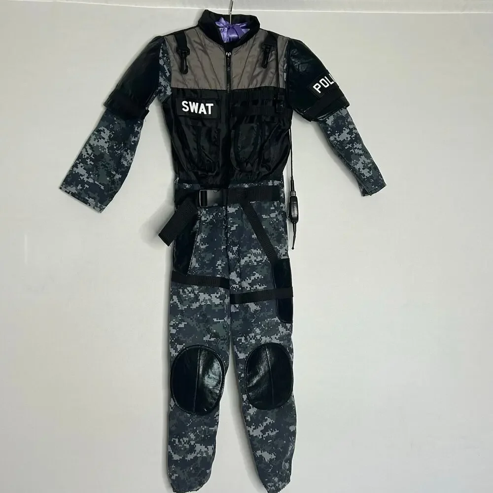 Teetot Child SWAT Police Costume Size 7-8  Camo Jumpsuit Halloween with helmet